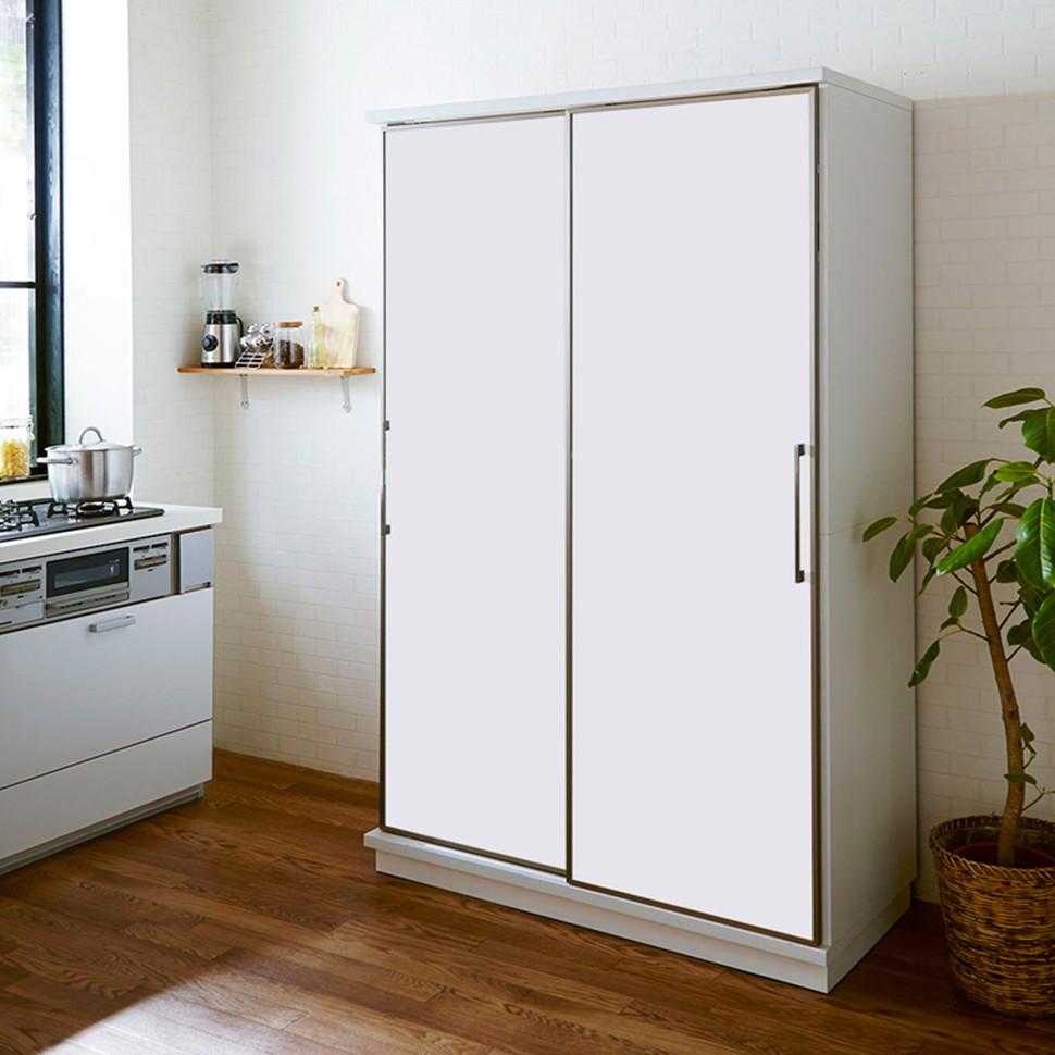 【開梱設置】 アリス ホワイトボード 食器棚 幅122cm 食器棚 引き戸 キッチンボード ストック収納 キッチン収納 大川家具 大引き戸