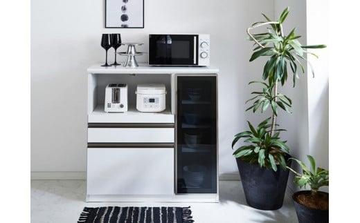 (ホワイト)【開梱設置】ゼブラ キッチンカウンター 幅90cm キッチン収納 レンジ台 完成品 大型レンジ対応 スライド 大川家具 日本製