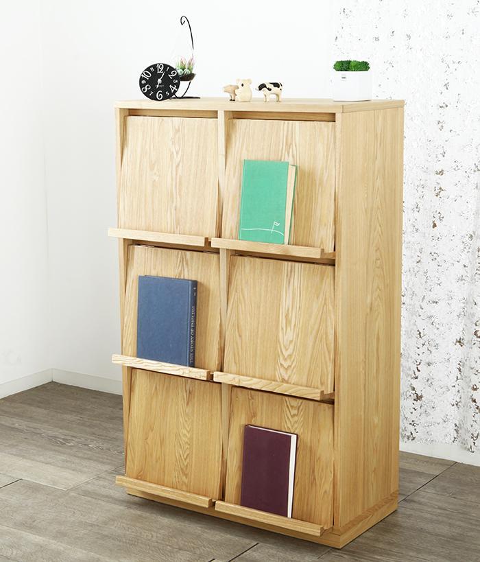 大川家具 ソプラ 76cm マガジンラック 本棚 2列3段 天然木ブラックアッシュ(タモ) 野中木工所