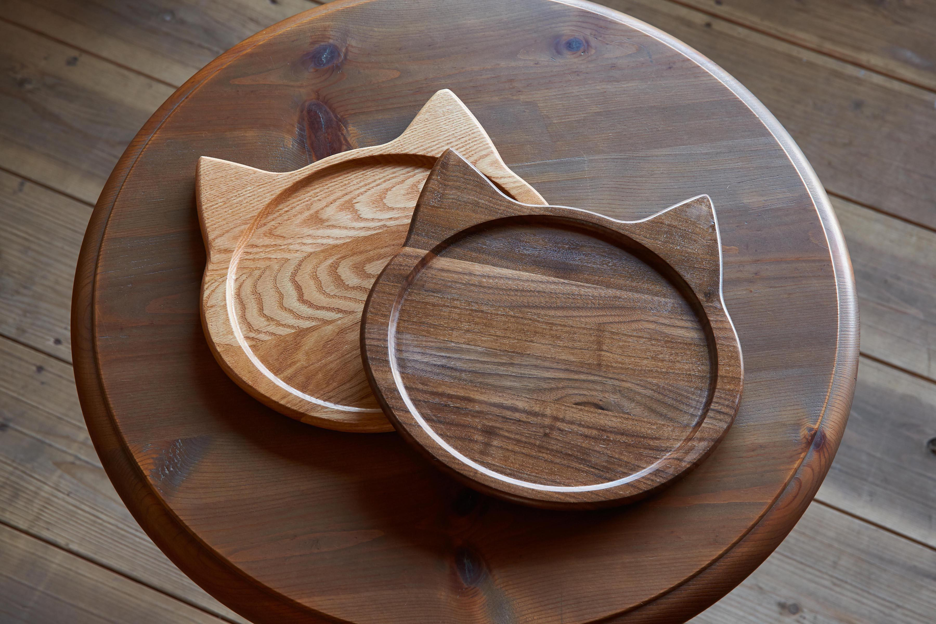 ネコプレート 木のトレイ お盆 1枚 ウォールナット