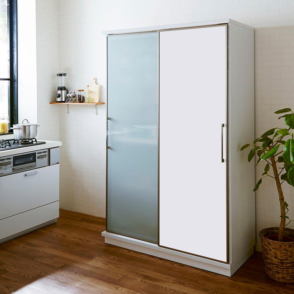 【開梱設置】 アリス ガラス ホワイトボード 食器棚 幅122cm 食器棚 引き戸 キッチンボード ストック収納 キッチン収納 大川家具 大引き戸