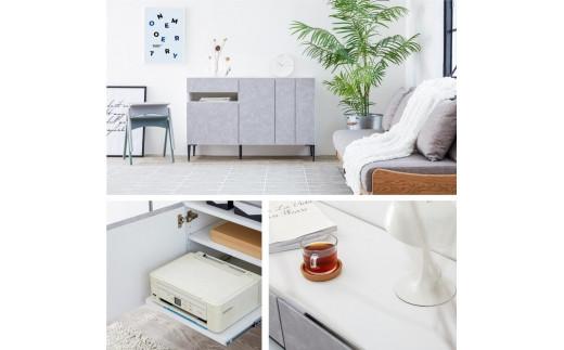 サイドボード 130cm リード ＜ライトグレー×ホワイト＞【モーブル】【大川家具】