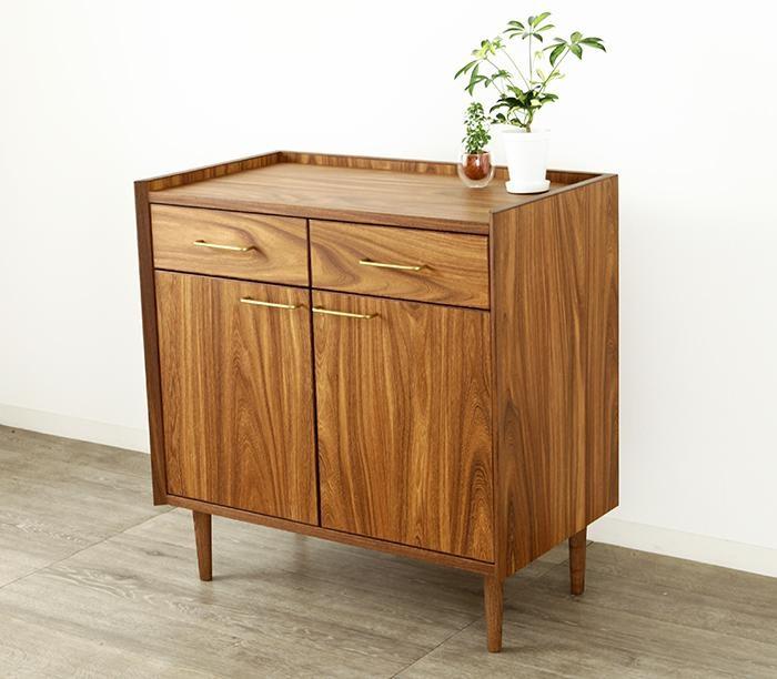 大川家具 フロイド 80cm リビングチェスト リビングボード 木脚 真鍮ハンドル 天然木ユーラシアンチーク