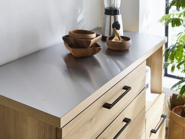 （ブラウン）【開梱設置】 紗々 キッチンカウンター ステンレス天板 幅105cm レンジボード レンジ台 完成品 キッチン収納 105幅 国産 大川家具 日本製