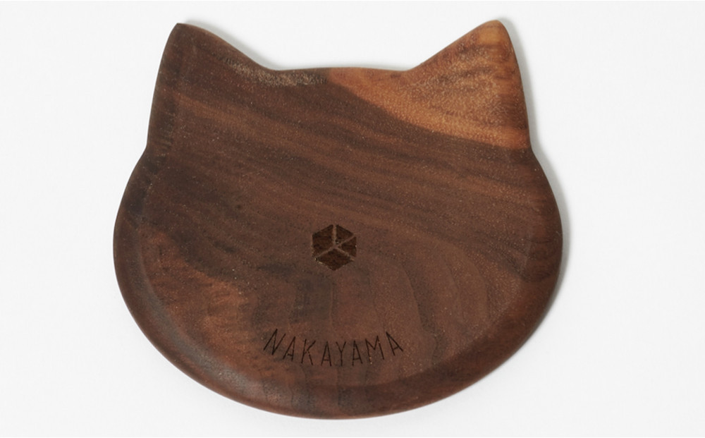 ネココースター（2枚セット/ウォールナット） 木製コースター