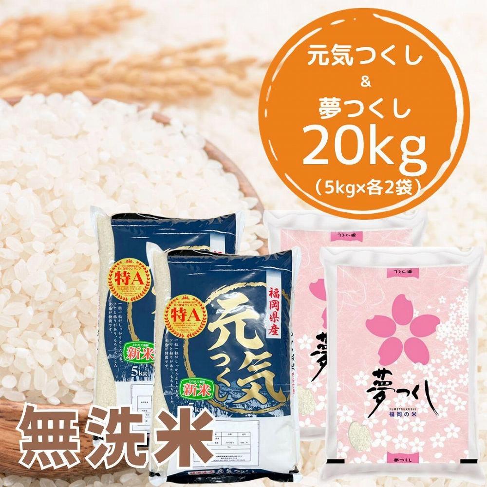 【令和7年産】福岡県産米食べ比べ＜無洗米＞セット「夢つくし」と「元気つくし」2種類 計20kg入り