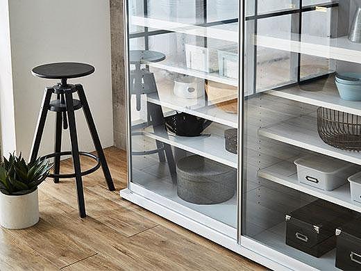 【開梱設置】引き戸 食器棚 ダイニングボード ポエム 幅133.5 （ミスト・クリア・スモークガラス／ホワイト）キッチン収納 大川家具 家具