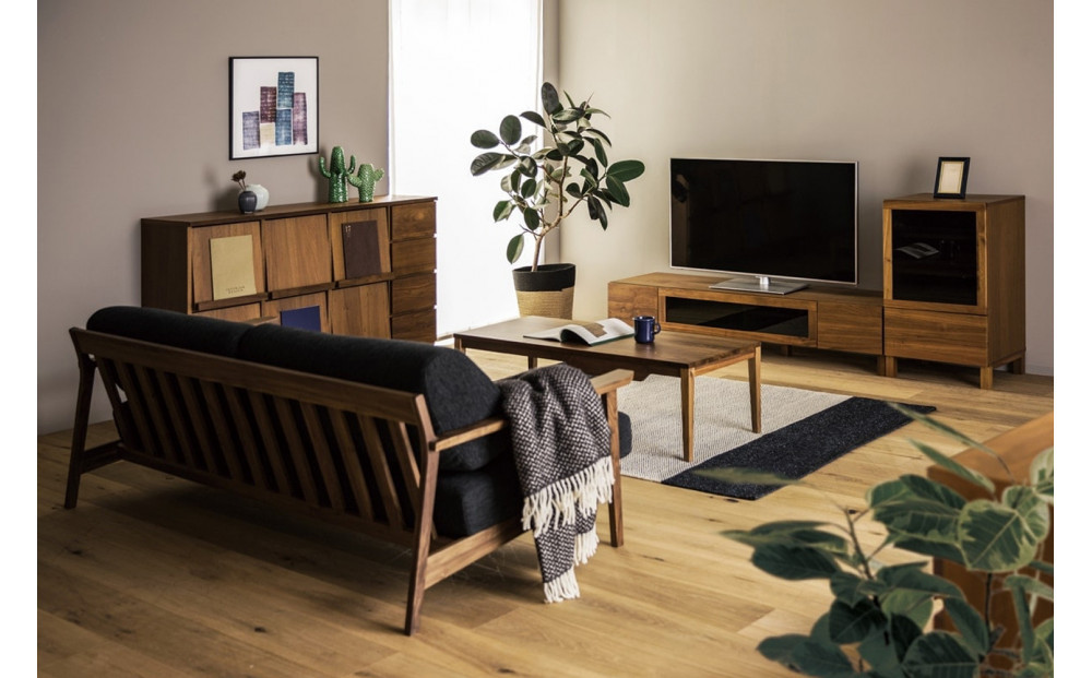 【開梱設置】高野木工 LECCE レッチェ 200TVボード ウォルナット  (黒ガラス) 【10年保証】