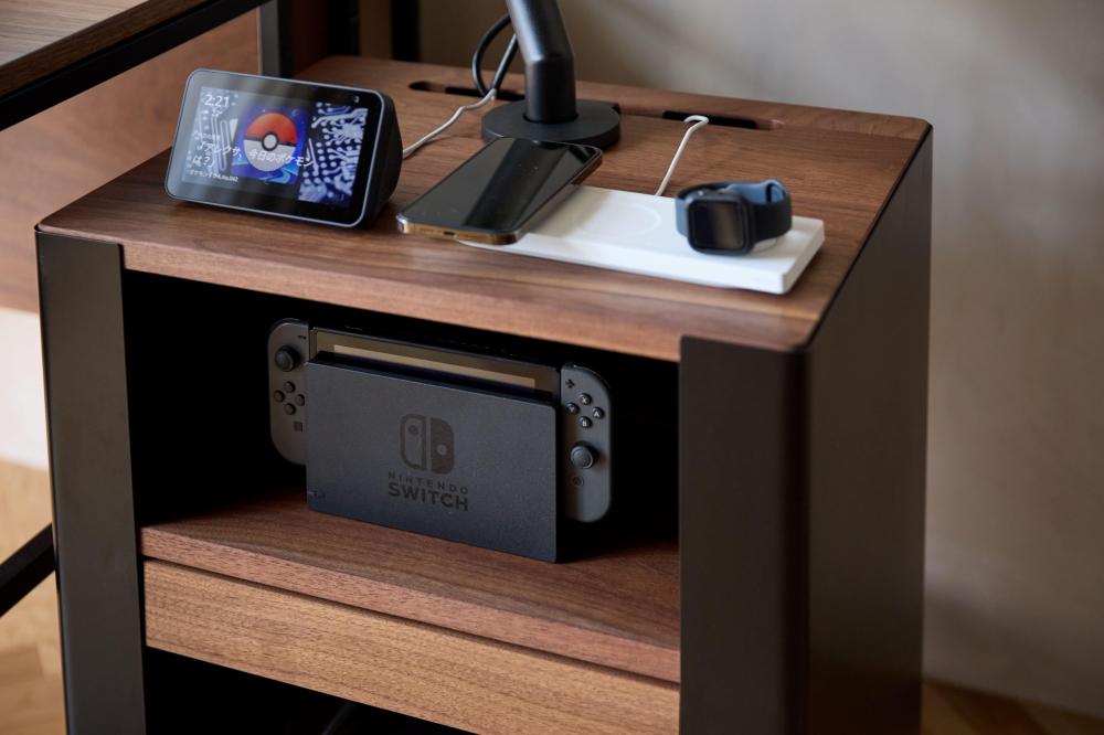 在宅ワーク専用ワゴン WAAKwagon CUBE ウォールナット/マットブラック 引き出し付き