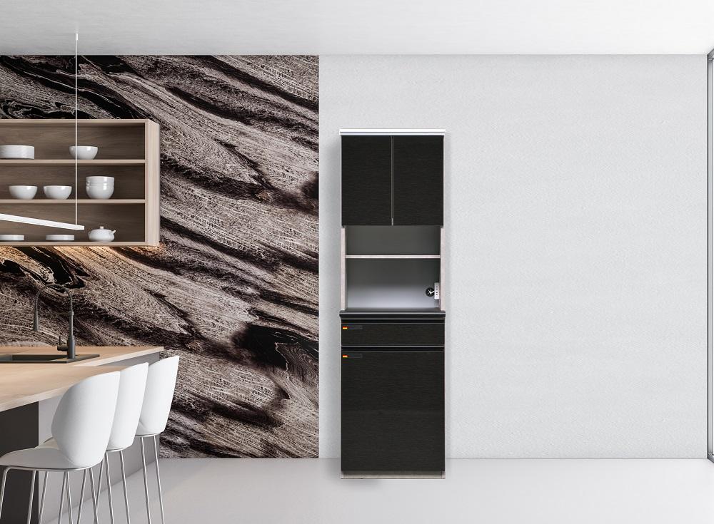 （ブラック木目）【開梱設置】 オッド 食器棚 幅60cm ダイニングボード 完成品 キッチン収納 スリム 大川家具 キッチンボード