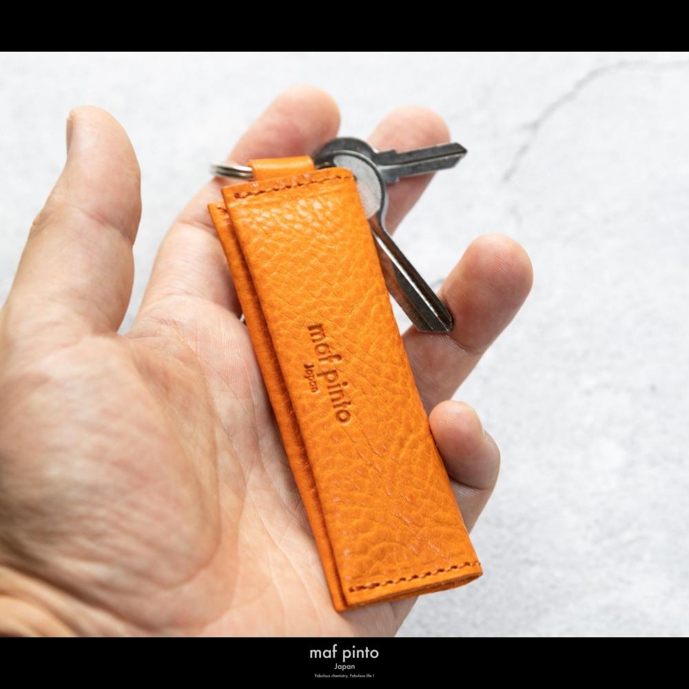 maf pinto (マフ ピント) キーリング キーホルダー 小銭入れ付き ミニ財布 オレンジシュリンク レザー 本革 日本製