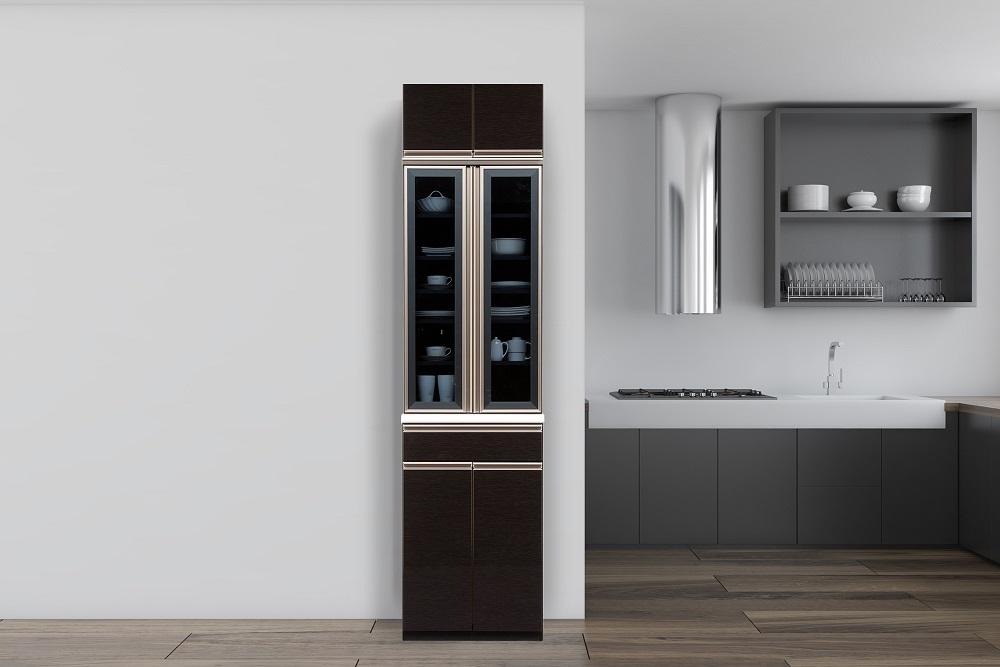 （ブラック木目）【開梱設置/受注製作】 ネオ ハイタイプ 食器棚 幅60cm 上置き付き 食器棚 完成品 ダイニングボード スリム 大川家具 キッチンボード