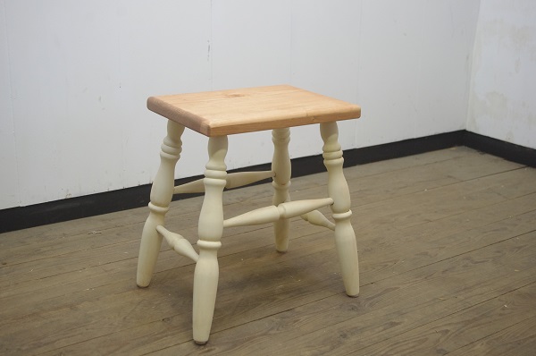 H45 角スツール アンティークホワイト＆アーミッシュツートン