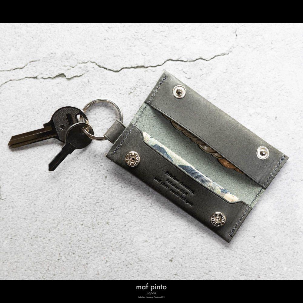maf pinto (マフ ピント) キーリング キーホルダー 小銭入れ付き ミニ財布 グレー レザー 本革 日本製