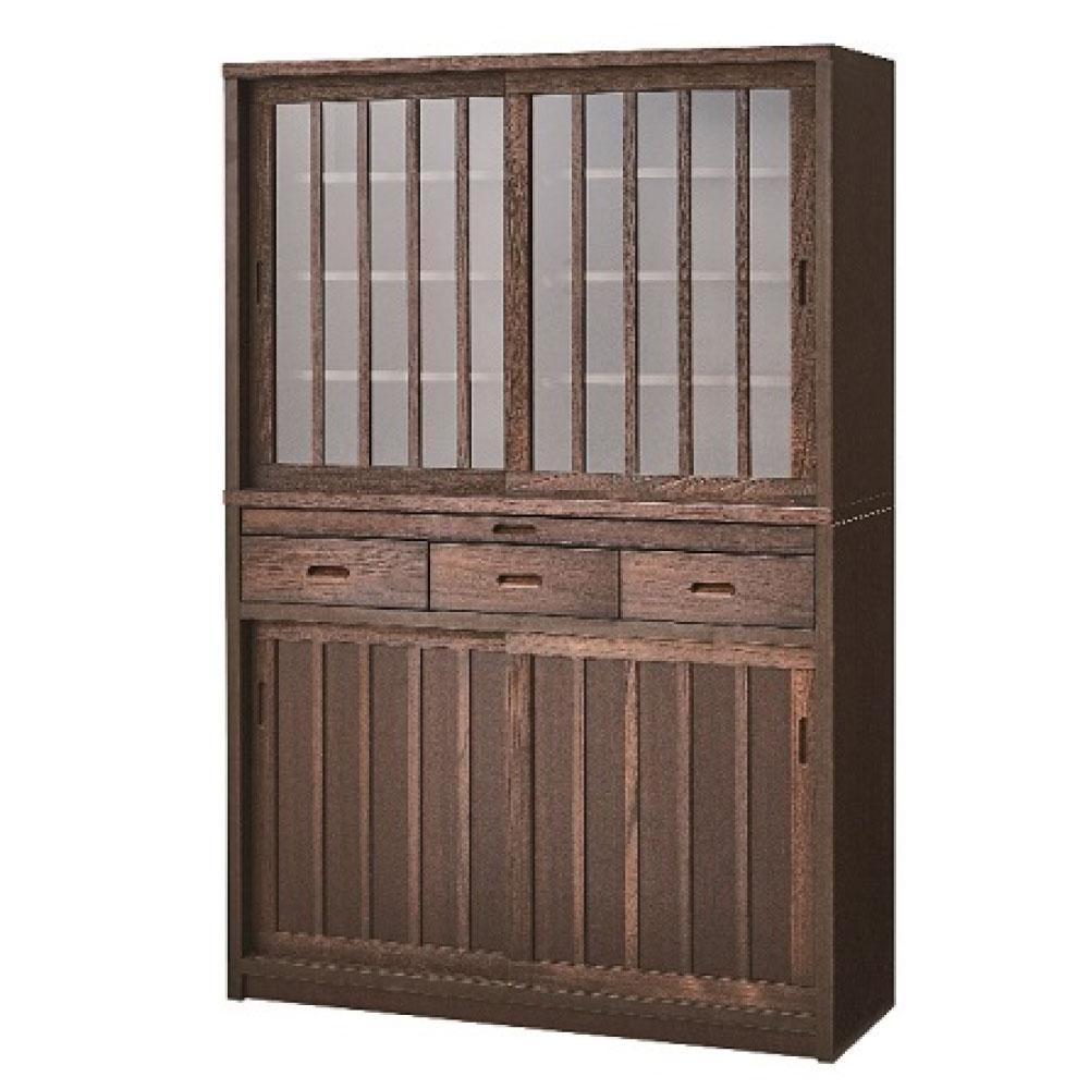 120幅 カップボード 鎌倉 食器棚 キッチンボード キッチン収納 カップボード ダイニングボード カウンター付き 桐 和風モダン 120cm かまくら 和モダン シンプル ダークブラウン色