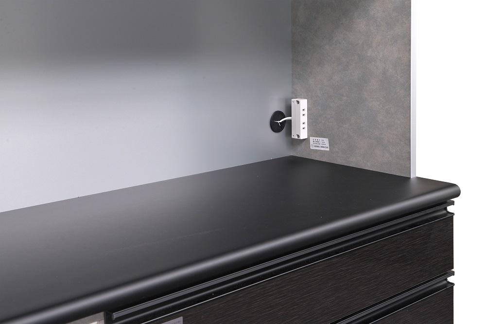 （ブラック木目）【開梱設置】 オッド キッチンボード 幅150cm 上置き付 耐震 引き戸 食器棚 オープンボード 完成品 カップボード ダイニングボード 150幅 大川家具