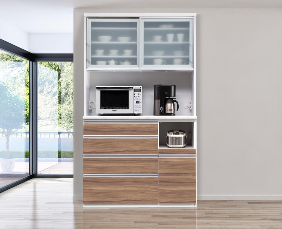 （キングウッド）【開梱設置】 ルシエル レンジボード 幅120cm 大理石調 食器棚 引き戸 キッチンボード レンジ台 完成品 キッチン収納 ダイニングボード 大川家具 日本製