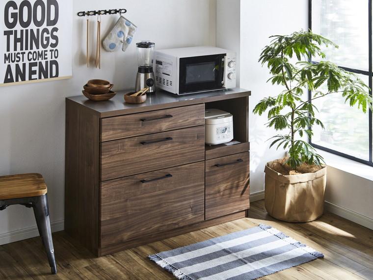 （ブラウン）【開梱設置】 紗々 キッチンカウンター ステンレス天板 幅105cm レンジボード レンジ台 完成品 キッチン収納 105幅 国産 大川家具 日本製