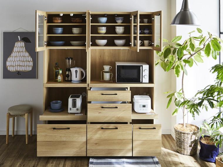 （ブラウン）【開梱設置】 紗々 キッチンボード 幅90cm レンジボード レンジ台 完成品 カップボード キッチン収納 90幅 国産 大川家具 日本製