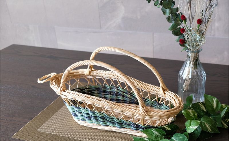 籐かごのワインラック（グリーン系）[カラーラタン彩都] 雑貨 日用品 福祉用品 