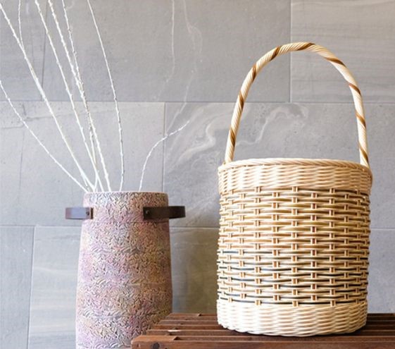 籐かご　バケツ型バスケット(ブラウン系)[カラーラタン彩都] 雑貨 日用品 福祉用品