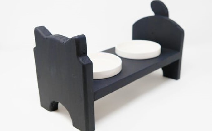 ペット用品 猫ちゃん想いの猫型 フードスタンド・ブラック ペット 猫 ねこ