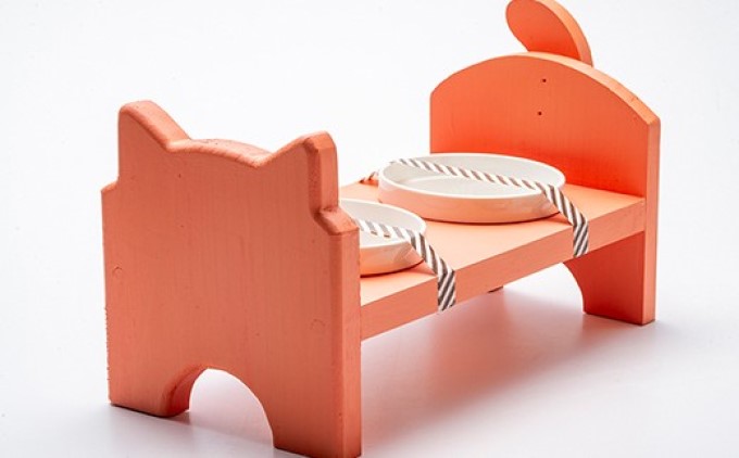 ペット用品 猫ちゃん想いの猫型 フードスタンド オレンジ ペット 猫 ねこ