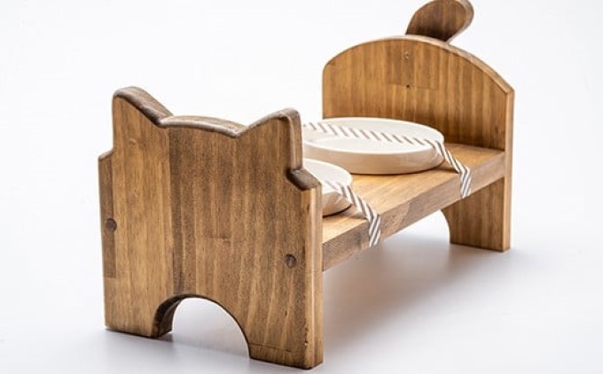 フードスタンド 猫ちゃん想いの猫型 木目 木製 ペット用品 フード皿 ペットグッズ 猫 小型犬 犬 ねこ ネコ いぬ イヌ ペット グッズ 福岡 福岡県 小郡市