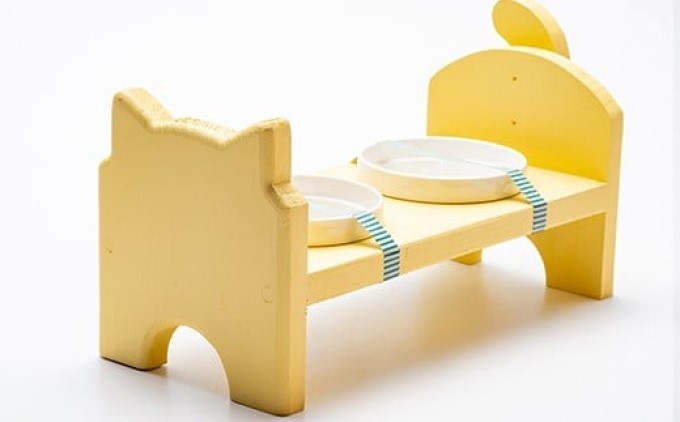 ペット用品 猫ちゃん想いの猫型 フードスタンド イエロー ペット 猫 ねこ