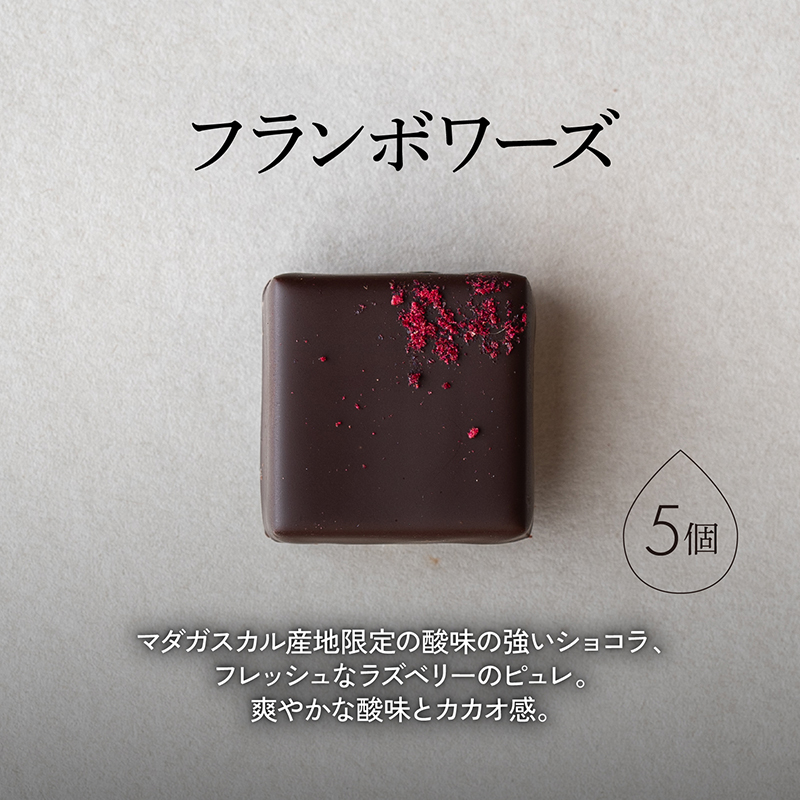 ボンボンショコラ5個(フランボワーズ)&フェーブ80g（コイン状チョコレート）／NICOchocolaterie チョコレート チョコレート専門店 ボンボンショコラ スイーツ お菓子 贈答用 ギフト お取り寄せ 福岡県 小郡市
