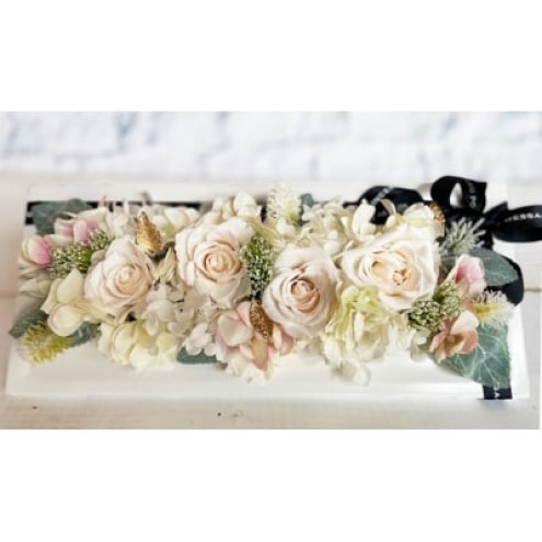 プリザーブドフラワー アレンジ ホワイトウッドフレーム Ｍサイズ ケース付 ホワイト インテリア 花