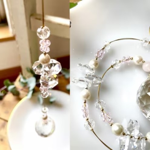 インテリア 虹色に輝く癒しのインテリア サンキャッチャー オーナメント ローズクォーツ 雑貨 