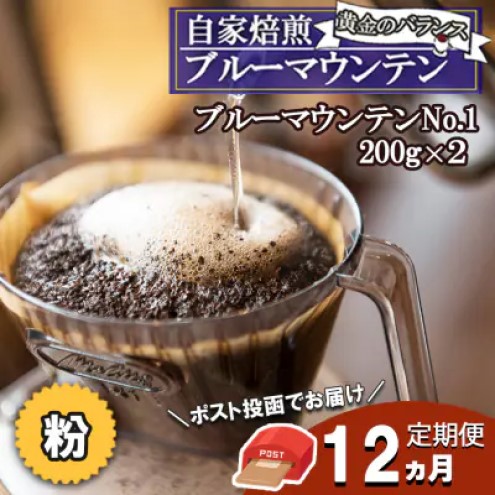 定期便 12ヶ月 自家焙煎 ブルーマウンテン (ストレート・粉) 200g×2 ポスト投函 コーヒー 珈琲 12回 お楽しみ Morrow珈琲