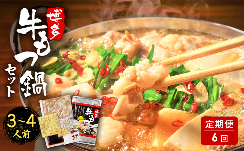 定期便 6ヶ月 もつ鍋 博多・牛もつ鍋 セット (3～4人前) モツ 牛肉 6回 ※配送不可：離島