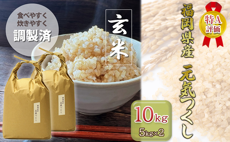 R7年産 新米 玄米 10kg 元気つくし 福岡県産 特A評価 お米 5kg×2袋　米 コメ 福岡県 ご飯 ごはん 国産 国産米 グルメ 食品