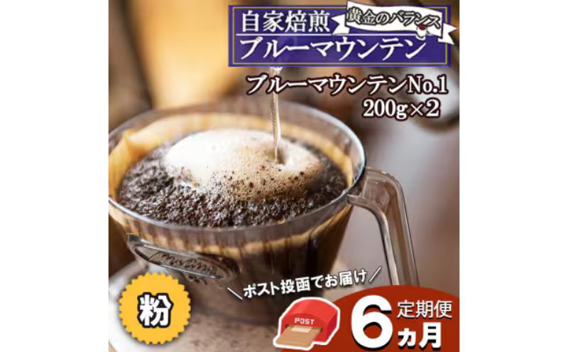 【6ヵ月定期便】増量・ブルーマウンテン(ストレート・粉)【ポスト投函】レギュラーコーヒー 珈琲 コーヒー 珈琲粉 コーヒー豆 珈琲豆 ドリップコーヒー ドリップ 自家焙煎珈琲 自家焙煎コーヒー 6回 お楽しみ 福岡 福岡県 小郡市