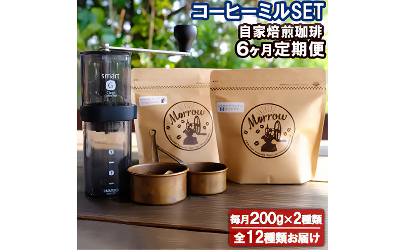 Morrow珈琲6ヵ月定期便&コーヒーミル・スマートG【増量】レギュラーコーヒー 珈琲 コーヒー 珈琲粉 コーヒー豆 珈琲豆 ドリップコーヒー ドリップ 自家焙煎珈琲 自家焙煎コーヒー 6回 お楽しみ 福岡 福岡県 小郡市