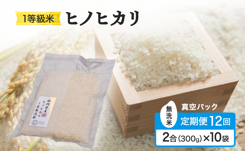 令和7年度 定期便 12回 米 1等級米 一粒からこだわる 真空パック無洗米 ヒノヒカリ 2合（300g）×10袋 お米 コメ お楽しみ 12ヶ月 令和7年度産