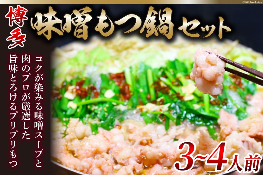 博多味噌もつ鍋 3〜4人前 セット ちゃんぽん麺付 / MEAT PLUS / 福岡県 筑紫野市 [21760372] もつ鍋 モツ鍋 味噌 味 冷凍