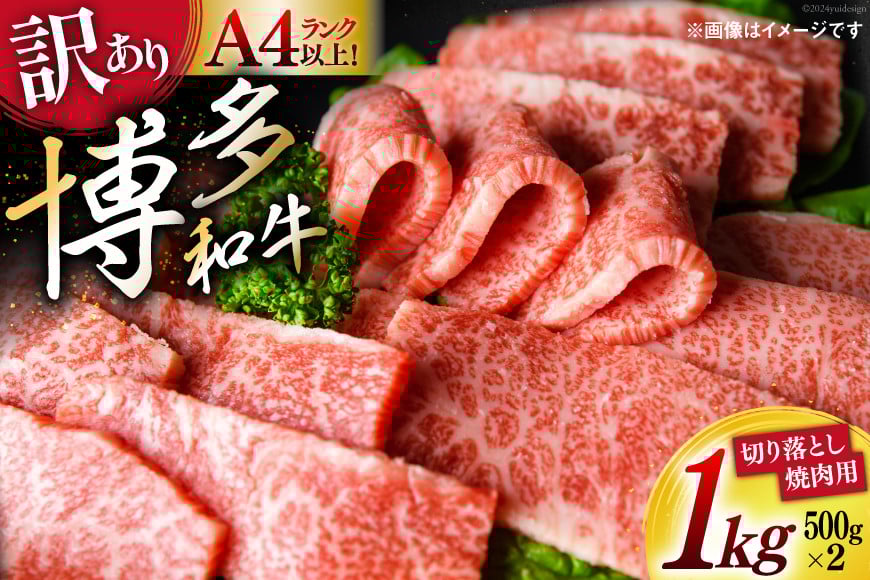 訳あり 博多和牛 A4〜A5 切り落とし 焼肉   (肩ロース or バラ）500g×2 計1kg 化粧箱 / MEAT PLUS / 福岡県 筑紫野市 [21760470] 肉 牛肉 和牛 黒毛和牛 冷凍