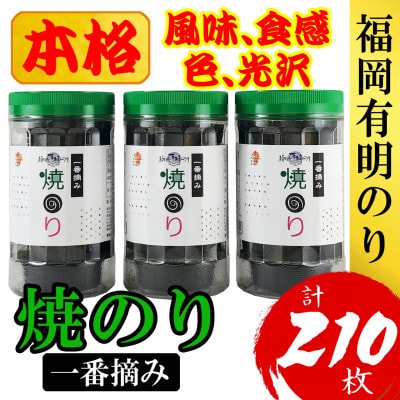 福岡有明のり(焼のり)(3本セット計210枚)　有明海産の一番摘み限定(大野城市)【1389584】