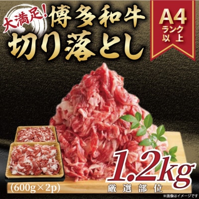 【毎月定期便】訳あり!博多和牛切り落とし　1.2kg(600g×2p)全12回【配送不可地域：離島】【4054464】