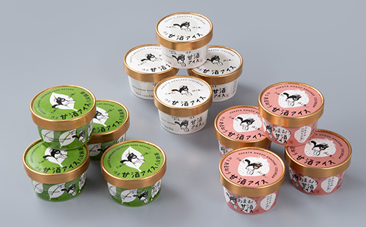 博多甘酒アイスたぬきの振る舞い　プレーン85ml、あまおう85ml、八女抹茶85ml　各4個【配送不可地域：離島】【1119020】