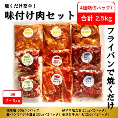 【2ヵ月毎定期便】焼くだけ簡単!味付け肉セット(合計2.5kg)全6回【配送不可地域：離島】【4062102】