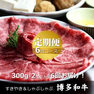 【毎月定期便】博多和牛 ザブトン・肩ロース芯 300g×2パック全6回【配送不可地域：離島】【4056346】