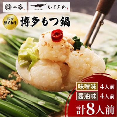【もつ鍋一藤】国産黒毛和牛もつ鍋8人前　味噌・醤油味各2回分【配送不可地域：離島】【1298434】