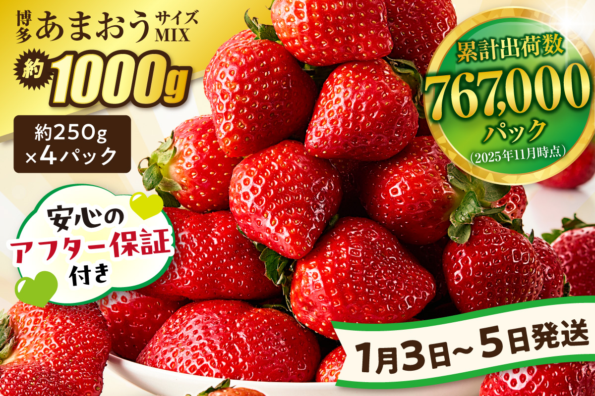 【先行予約】【数量限定】<アフター保証>1月3日～5日発送「博多あまおう」約250g×4パック【ほたるの里】_HA0662