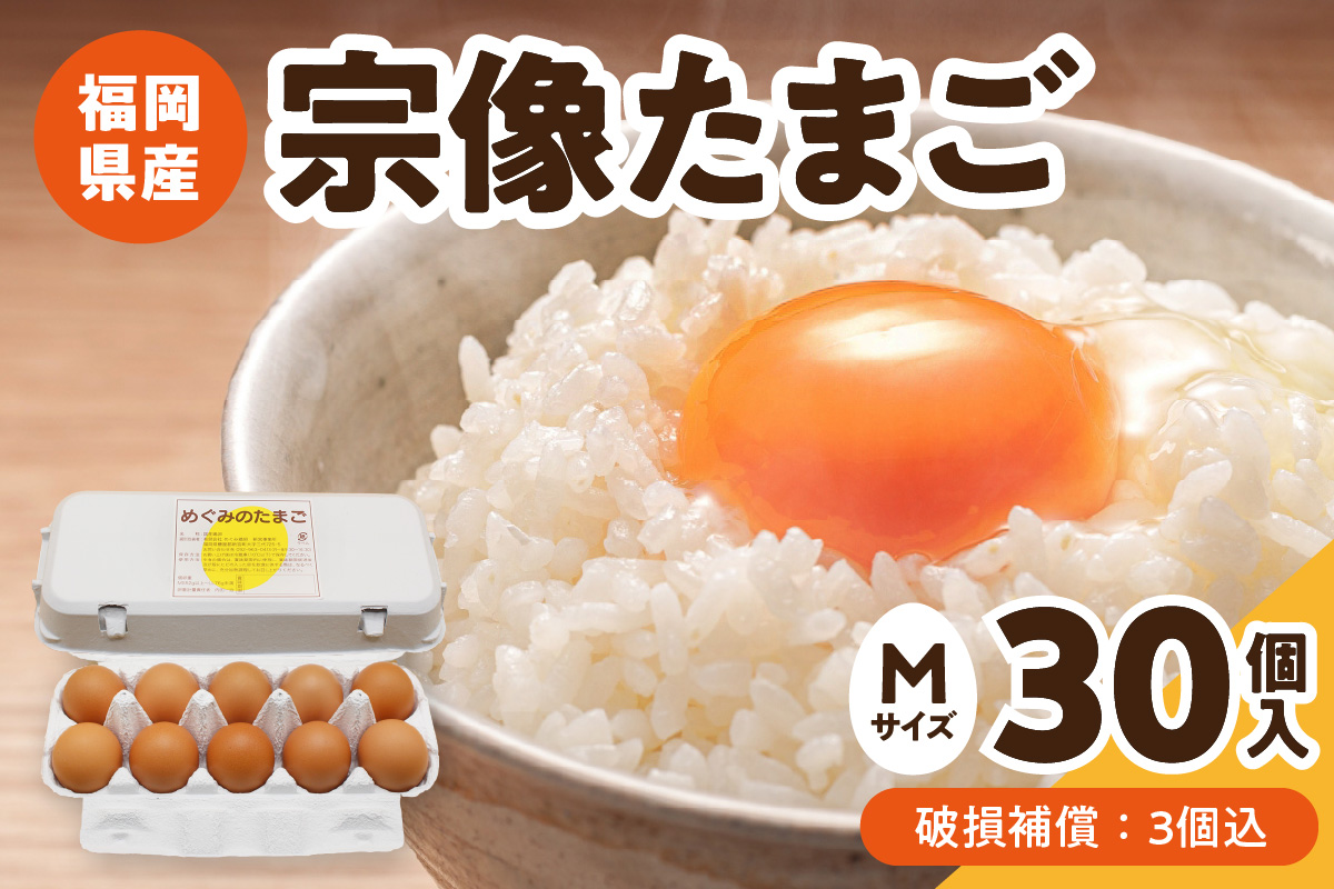 JAむなかたよりお届け！宗像たまご30個（27個＋補償3個）【JAほたるの里】_HA0915