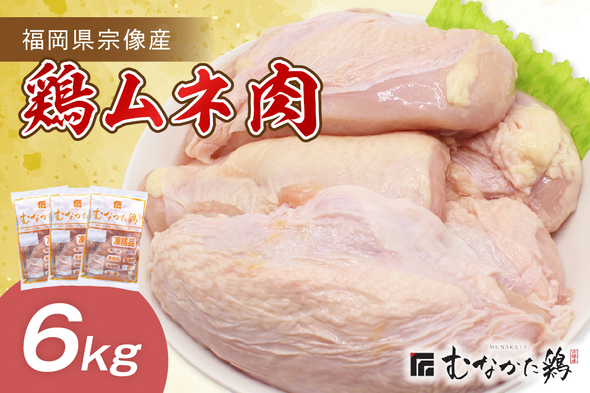 宗像産ブランド鶏【むなかた鶏】ムネ肉6kg（平飼い）【JAほたるの里】_HA1418