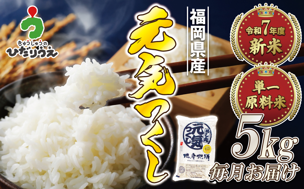 令和7年産 新米先行予約！【定期便/年12回】「元気つくし」5kg【ほたるの里】_HB0205
